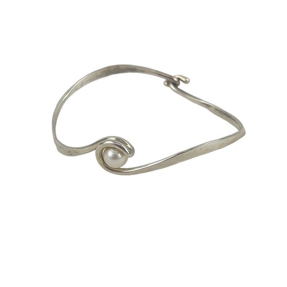 Pearl Curl Argentium Silver Tommy K Designs Hand Forged Curling Bracelet with 7. - Picture 9 of 11